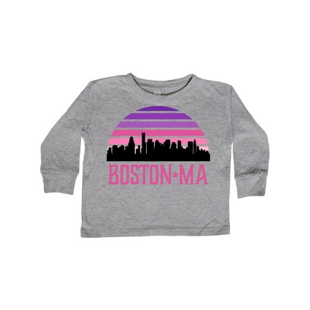 

Inktastic Boston Gifts for Kids Retro Skyline Gift Toddler Toddler Girl Long Sleeve T-Shirt