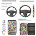 thumbnail image 3 of Jeiento Cute Tree Frog 13 PCS Car Seat Covers Full Set with Steering Wheel Cover Seat Belt Pads Armrest Cushion Abstract Hippie Flower Coasters Keychain Lipstick Holder Auto Accessory Sets, 3 of 8