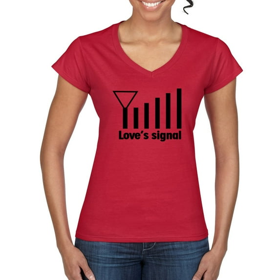 Love's Signal Love Language Couple Valentine's Day Women’s Standard V-Neck Tee, Red, Large
