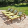 thumbnail image 3 of Daisy Outdoor Teak Acacia Wood Chaise Lounge with Green Cushion, Set of 4, 3 of 8
