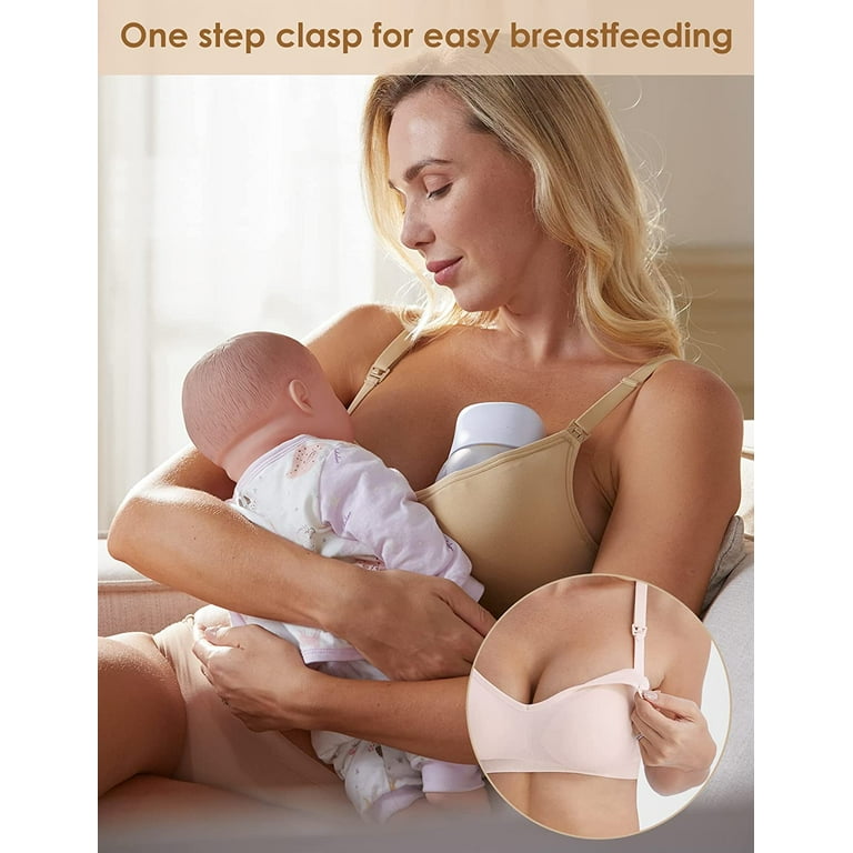HOFISH Nursing Bras for Breastfeeding Seamless Soft Wirefree Pregnancy Bra  3Pack Pink Medium 