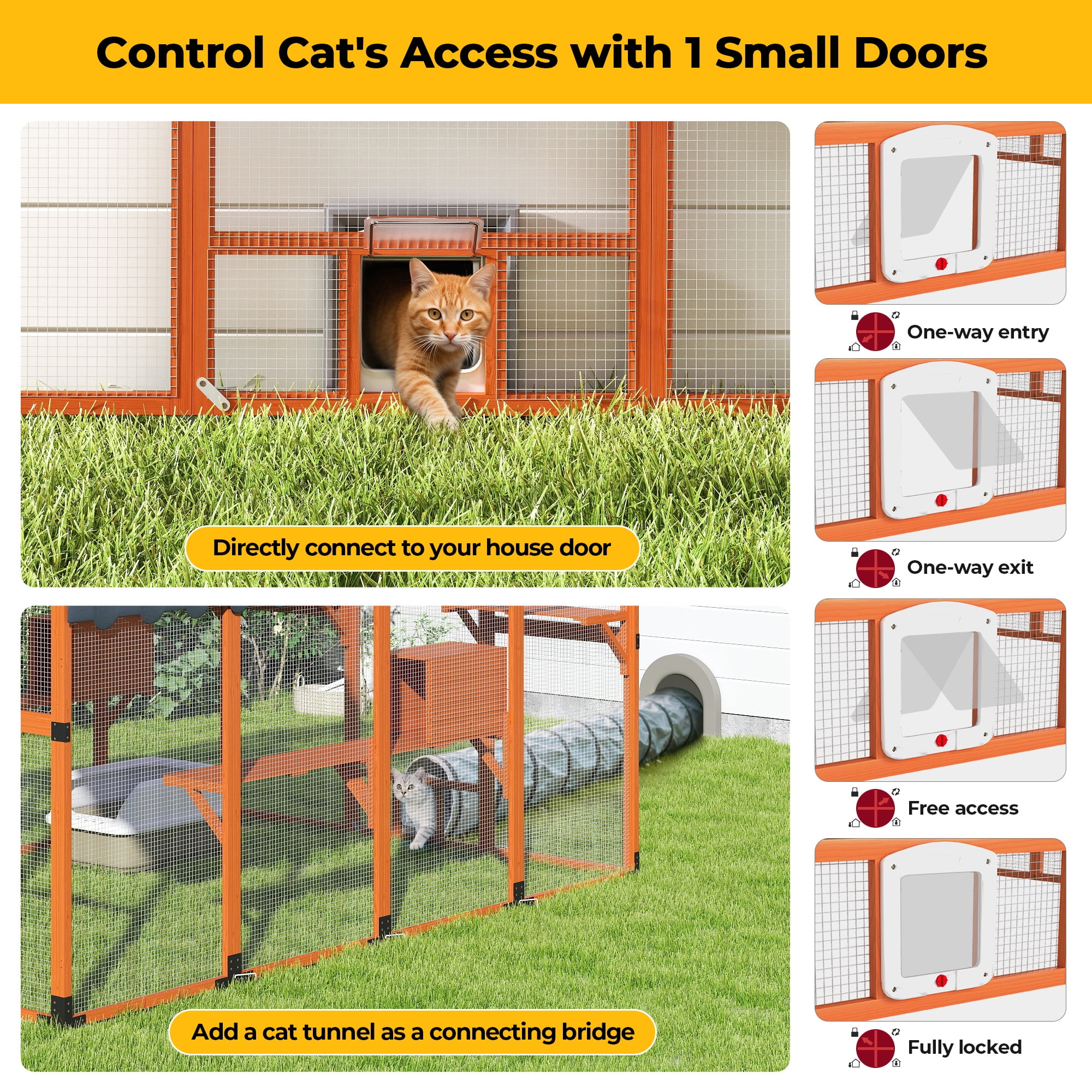 COZIWOW 53.4ft² Outdoor Cat Enclosure Wooden Catio for Multiple Cats with Platforms Walk-in Door