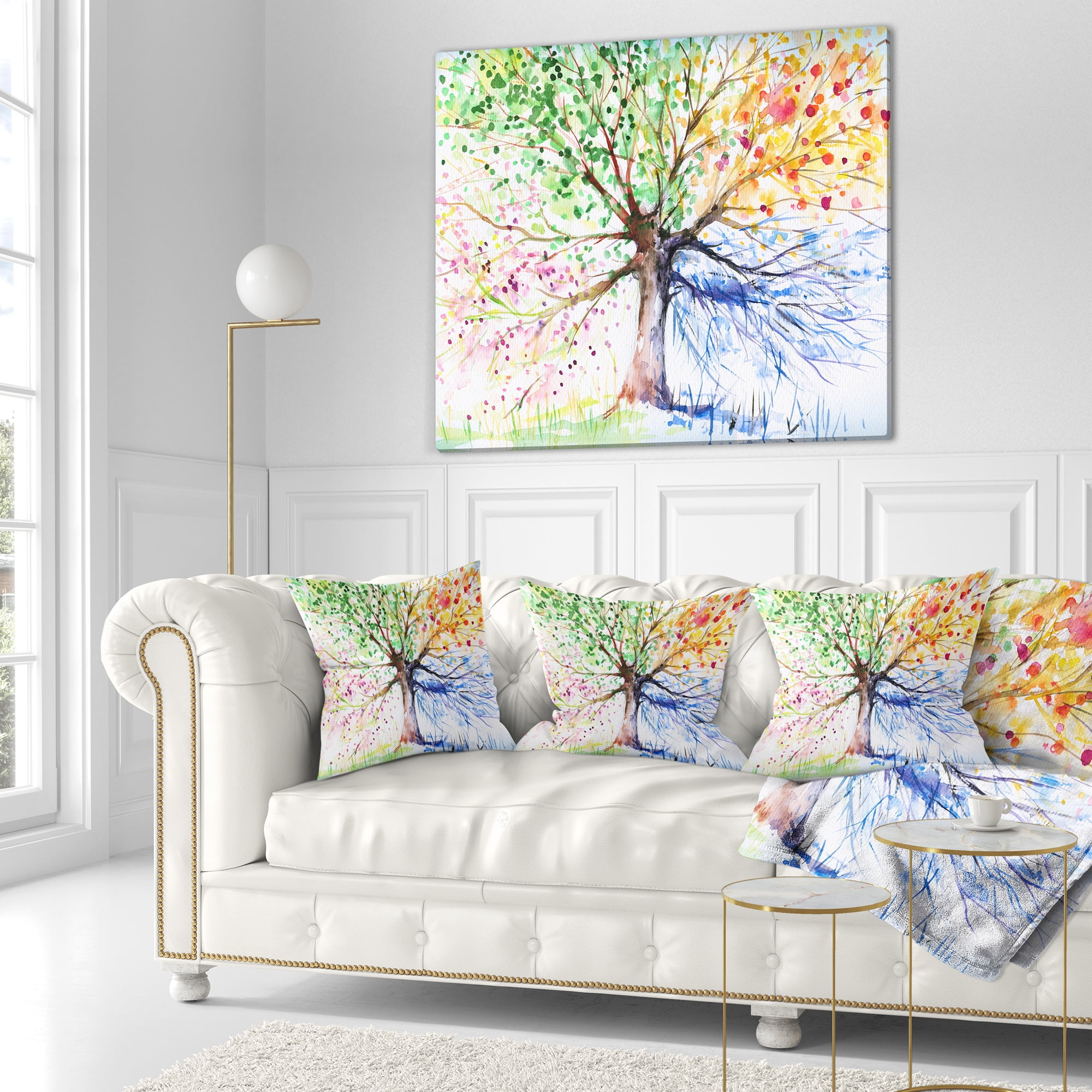 Designart Four Seasons Tree - Floral Throw Pillow - 16x16