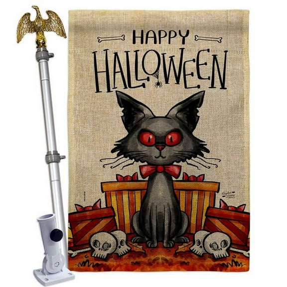 Angeleno Heritage HS130409-DB-02 Kitty O Ween Falltime Halloween 28 x 40 in. Double-Sided Decorative Vertical House Flag Set for Decoration Banner Garden Yard Gift
