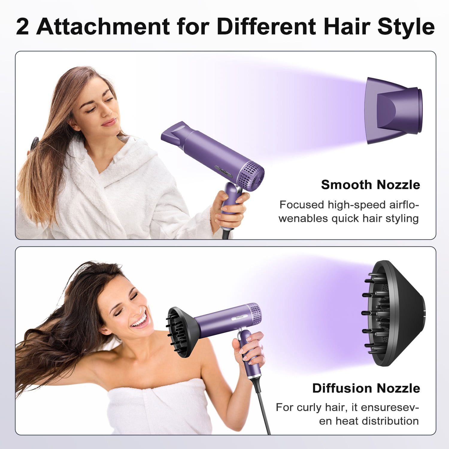 Hair Dryer, ITdodo 1800W Blow Dryer with Diffuser, Fast Drying Lightweight Foldable Hair Dryer, Hair Styling Tool for Home & Travel, Purple
