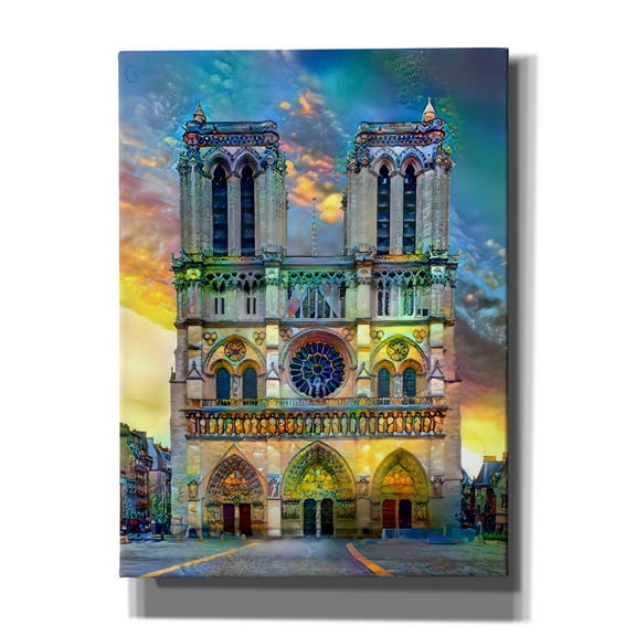 Epic Graffiti 'Paris France Notre Dame Cathedral' by Pedro Gavidia, Canvas Wall Art, 40"x54"
