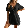 thumbnail image 2 of Warop Women's Beach Cover-Up Dress, Solid Color V-Neck with Tie Waist, Sun Protection for Swimming and Vacation, 2 of 5