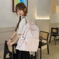 thumbnail image 5 of Polka Dots School Backpack, Multi-layer Backpack with Pendant, Spacious Bag for Shopping Work College, Beige, 5 of 9