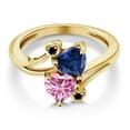 thumbnail image 3 of Gem Stone King 18K Yellow Gold Plated Silver Blue Created Sapphire Pink Moissanite and Black Diamond Ring for Women (1.63 Cttw, Heart Shape 6MM, Gemstone September Birthstone, Size 9), 3 of 6