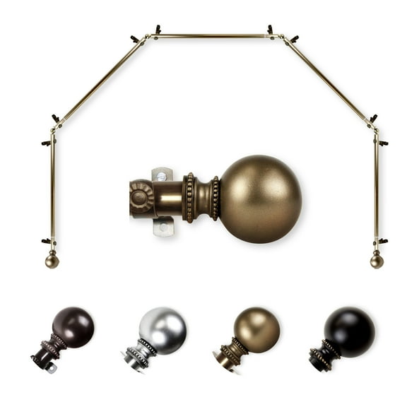 Domovina Elias 13/16" 5-Sided Bay Window Curtain Rod-Color:Antique Brass,Size:140-240"