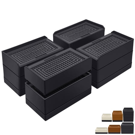 Rectangle Bed Risers, 3 Inch Heavy Duty Furniture Risers, Stackable Adjustable Height, Support 1300 Lbs, for Bed, Sofa, Table, Couch, Desk, Non-Slip Floor Protection, Black, 4 Pack