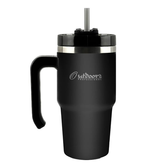Outdoors Professional 20-Oz. Stainless Steel Double-Walled Insulated Tumbler with Straw (Black), OUTD6069