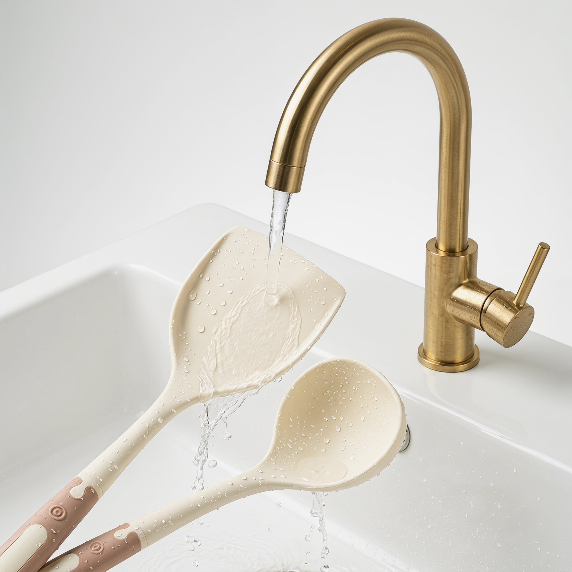 Unique Bargains Cooking Utensil Set with Silicone Color-blocked Brownish Yellow C 2pcs