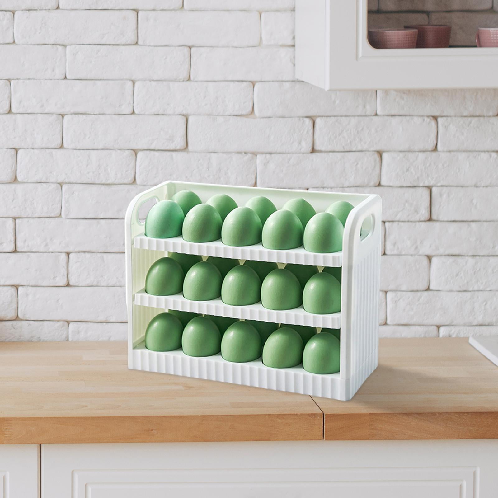 3 Tiers Eggs Holder for Refrigerator, Eggs Container Eggs Tray Bins Fridge Eggs Organizers for Countertop Pantry Kitchen Shelf Cabinet White