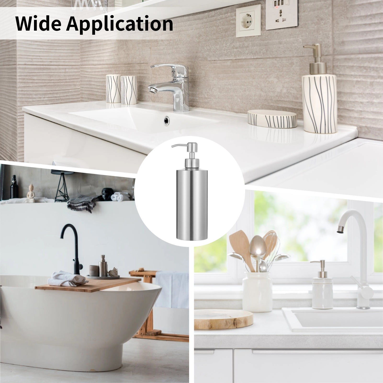 2 Pcs Stainless Steel Soap Dispenser, 18.6 oz Large Liquid Hand Soap Dispenser, Rustproof Countertop Soap Dispenser Set for Kitchen, Bathroom, Cylinder-Shaped Lotion Bottles