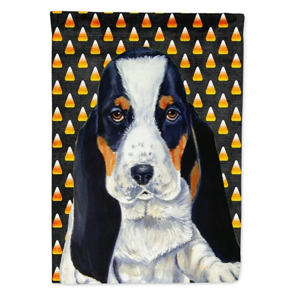 Carolines Treasures LH9070-FLAG-PARENT Basset Hound Candy Corn Halloween Portrait Flag  multicolor