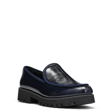 Donald Pliner Eclipse, Designer, Classic Shoes, Women�s Dress Loafers, Navy-Crinkle Patent, 6.5