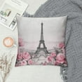 thumbnail image 2 of Nawypu  Eiffel Tower Throw Pillow Cover Gray and Pink Oil Painting for Paris Summer Gentle City Landscape Flower Roses and Leaf Fabric for Couch Bed Sofa Car Waist Cushion Cover, 2 of 5