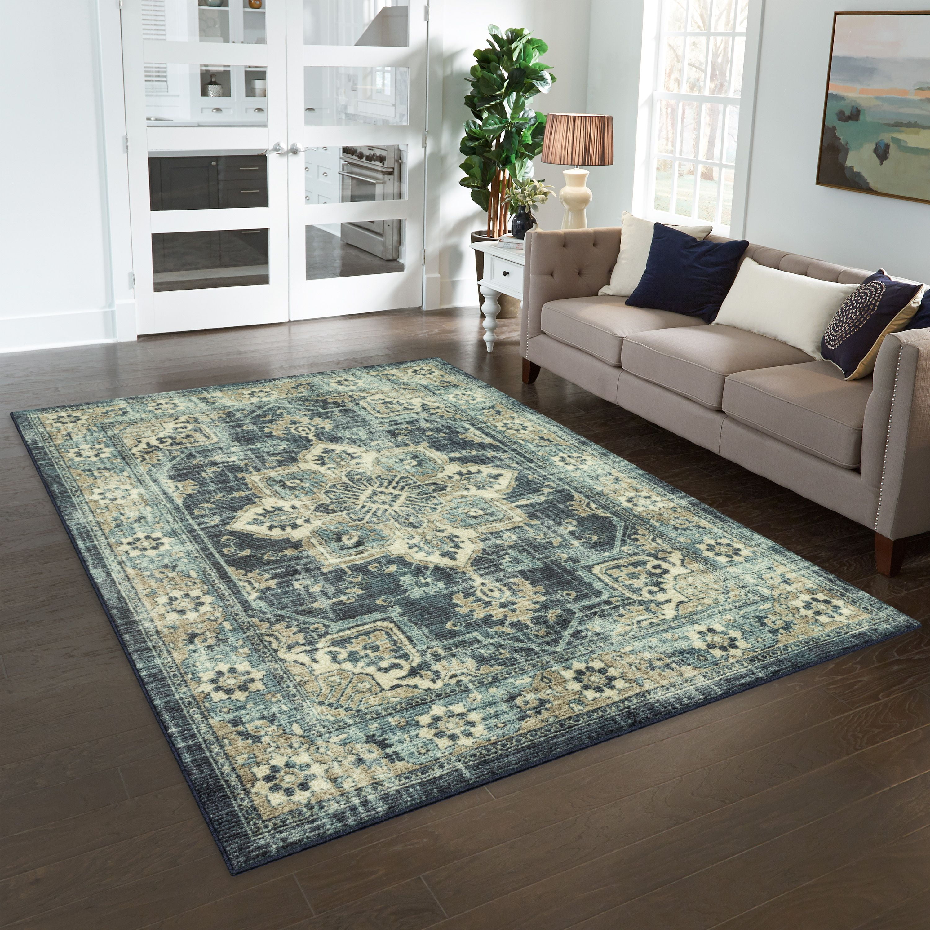 Mainstays Distressed Vintage Blue Persian Indoor Area Rug, 7' x 10'