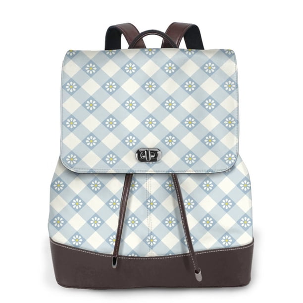 Fotbe Daisy Plaid Blue Mochila Bolso con Estampado para Mujer, Mochila Antirrobo de Nylon Impermeable, Bolsa Ligera de Hombro