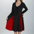 thumbnail image 5 of Halloween Dresses for Women Color Block Medieval Renaissance Waist Strap Dress Long Sleeve V Neck Dress, 5 of 7