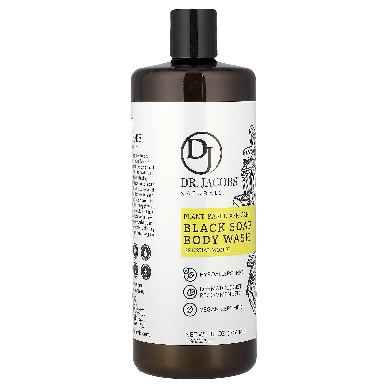 Dr. Jacobs Naturals Plant-Based African Black Soap Body Wash, Sensual Monoi, 32 oz (946 ml)