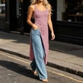 thumbnail image 6 of Craaazy Sleeveless Maxi Tank Tops for Women Slim Fit Square Neck Side Ruched Asymmetrical Split Hem Solid Color Long Blouse for Spring Summer Beach Daily Dating Wear, 6 of 8