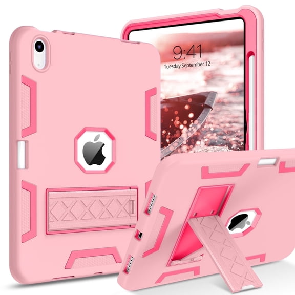 DUEDUE Case for iPad 10th Generation 10.9 Inch 2022, iPad (A16) 11th Generation 11 Inch 2025, with Kickstand & Pencil Holder, Heavy Duty Shockproof Hybrid Protective Cover, Pink