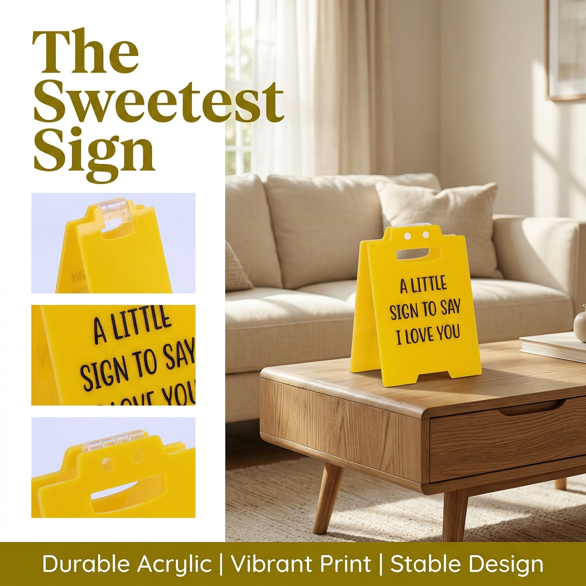 Unique Bargains Extra Stable Acrylic Desk Sign Gift Keepsake Block Yellow Style A 5.0in