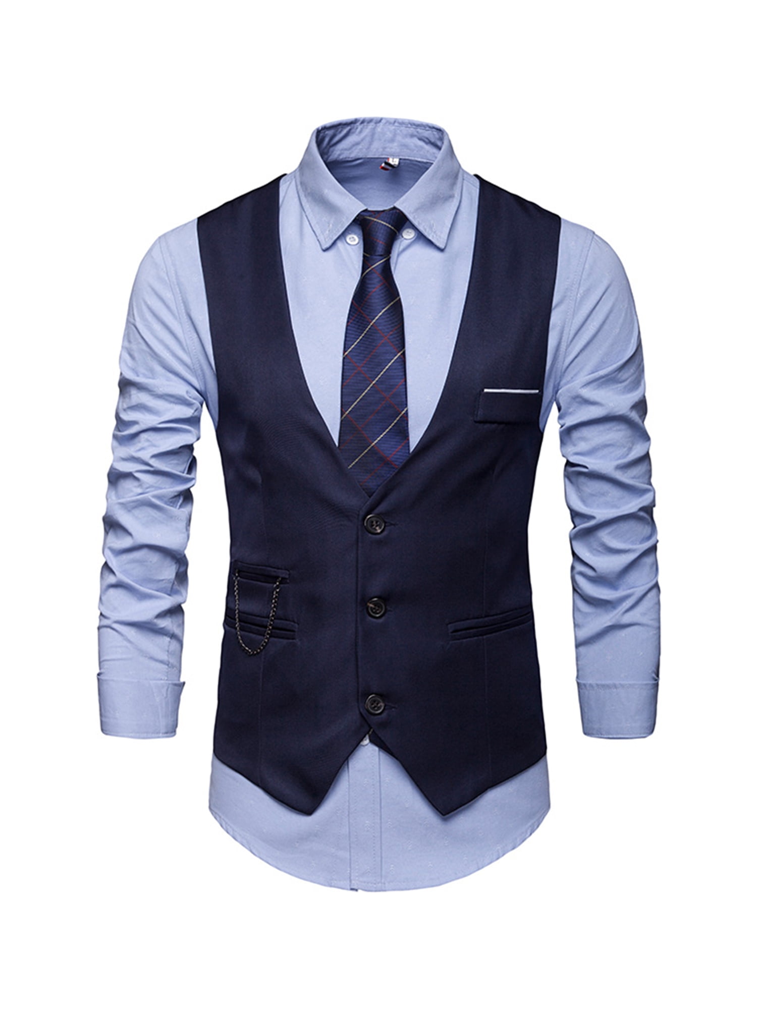 TheFound Mens Business Waistcoat Suit Dress Sleeveless Single-Breasted ...