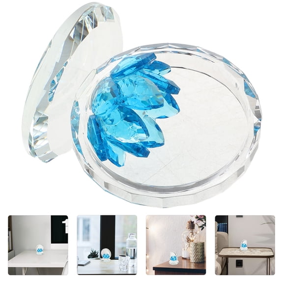 LOLIPPYY Intricate Blue Crystal Lotus Figurine for Decorative Use, Clear and Transparent