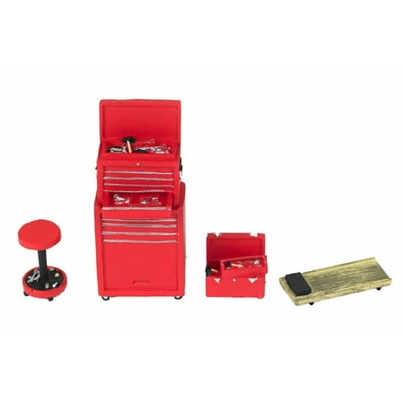 Tire Brigade 4 Piece Tool Set, Red - Motorhead Miniatures 191 - 1/24 Scale Diorama Accessory