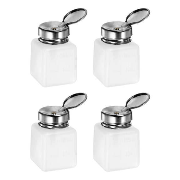 4PCS 120ML(4oz) Push Down Alcohol Dispenser Pump Liquid Press Empty Bottles Refillable Container White