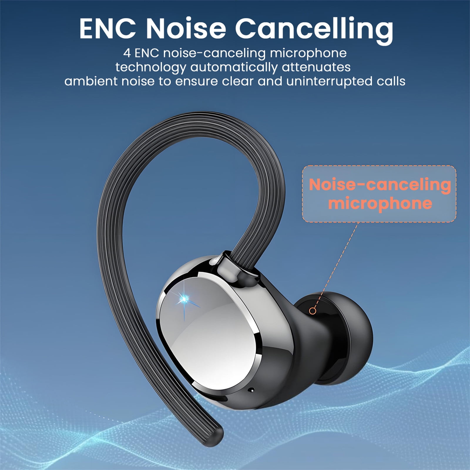 Ear Buds Wireless Bluetooth Earbuds Sport with LED Display 128H Playtime Powerful Bass Over Ear Earphones with Earhooks IP7 Waterproof for Gym/Running/Workout,E