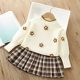 thumbnail image 3 of Gpaecead Girls Princess Skirt Set Long Sleeve Plaid Pleated Skirt 2 Piece Set Knitted Sweater Dress Suit 2-11Y White, 3 of 8