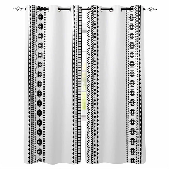 White Boho Blackout Curtains 84 Inches Long for Bedroom, Farmhouse Simple Abstract Striped Geometric Thermal Insulated Room Darkening Black Out Window Curtain Panels Grommet Drapes for Living Room