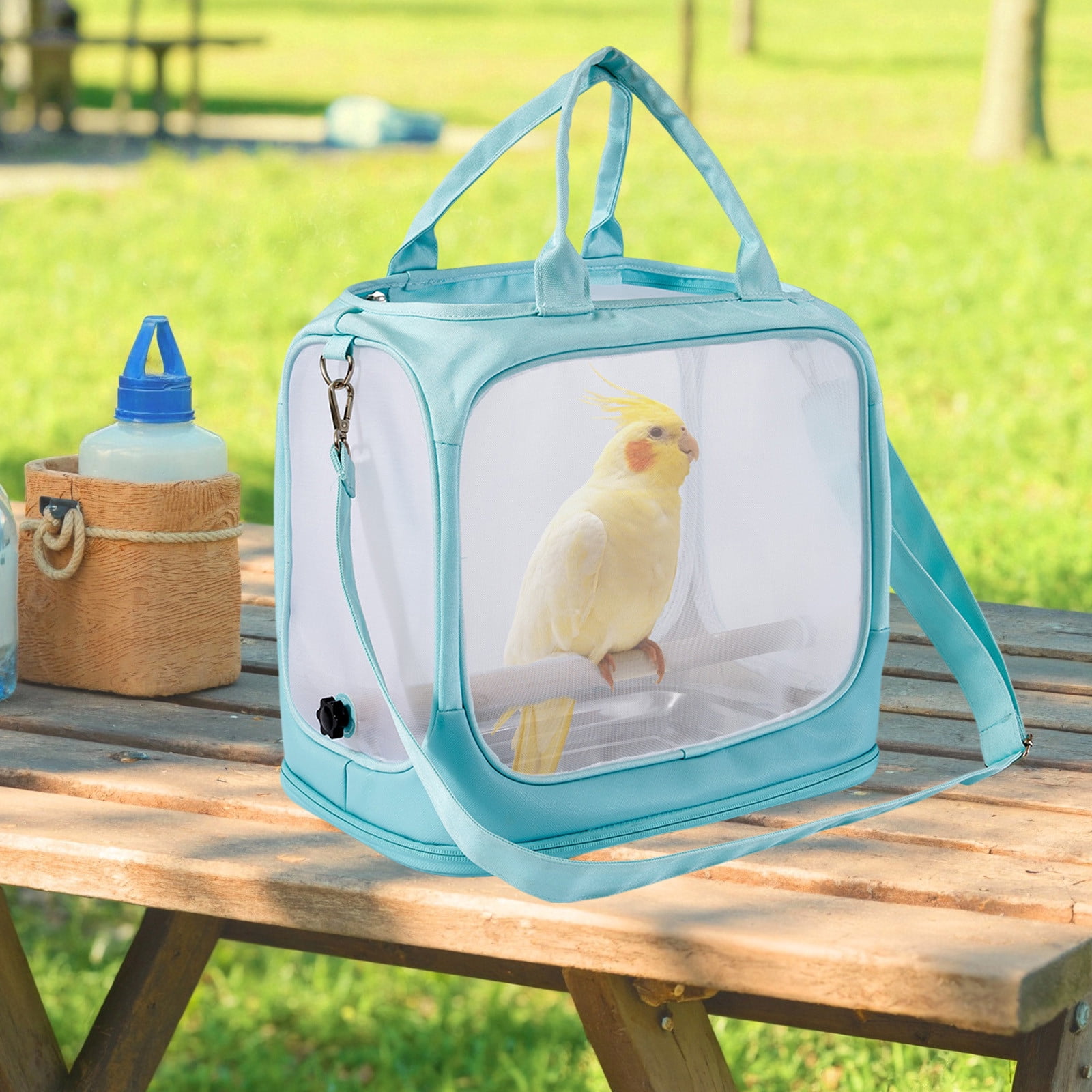 RBCKVXZ Birds Travel Cage, Portable Small Birds Parrots Parakeet Carrier with Standing Perchs ( Metal Tray), Side Accesss Window Foldable, Mesh Windows, Mint Green