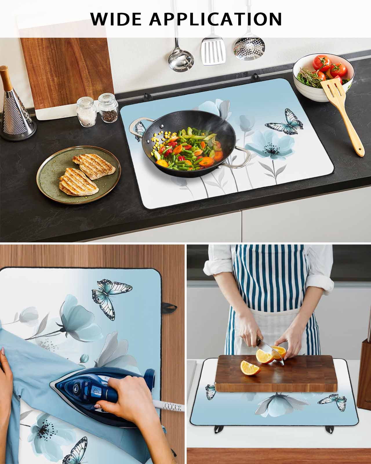 nqOlkjepod Large Induction Cooktop Protector Mat 36"x21", Spring Tulip Stove Top Covers for Electric Stove, Pastoral Rustic Chic Butterfly Floral Stove Burner Cover Mats, Glass Top Stove Cover
