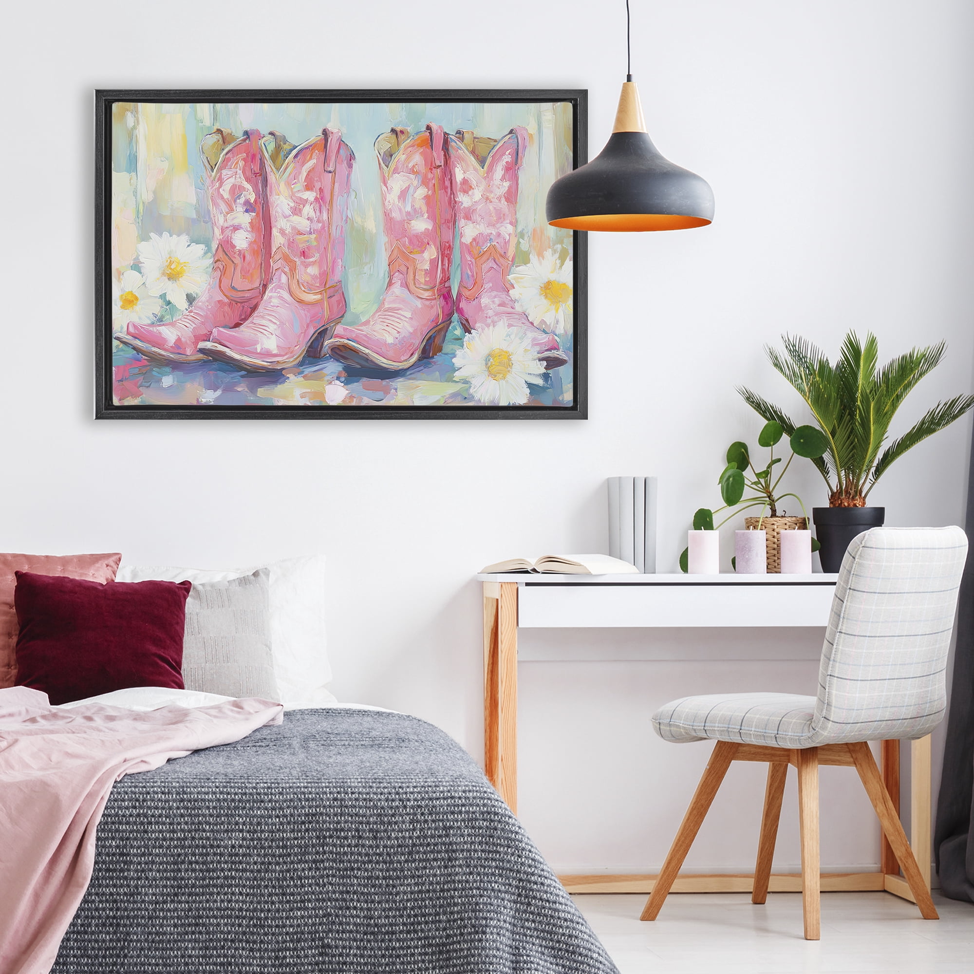 Stupell Industries Pink Cowgirl Boots Pairs Black Framed Floater Canvas Wall Art, design by Tina LeCour
