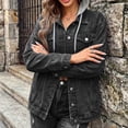 thumbnail image 7 of Nowekniz Women's Hooded Denim Shacket Jacket, Drawstring Button Front Long Sleeve Washed Jean Jacket with Pockets, Casual Western Outerwear, 7 of 7