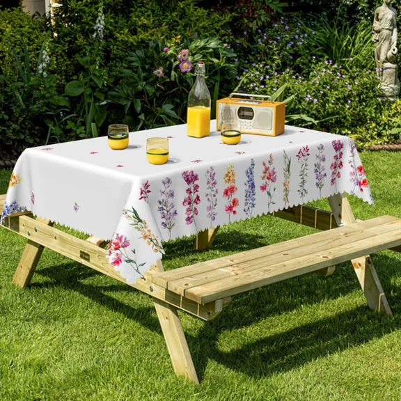 Nanqianyi Simple Elegant Floral Print Rectangle Tablecloth, 52 x 70 Inch, Washable Table Cover with Waterproof Wrinkle Resistant for Restaurant Picnic Indoor Outdoor