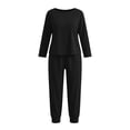 thumbnail image 4 of Inleife Women's Plus Size Solid Color Long Sleeve Lounge Set, Round Neck Top with Pocket and Cuffed Jogger Pajama Suit, 4 of 6
