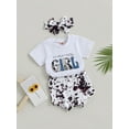 thumbnail image 3 of Bagilaanoe 3pcs Newborn Baby Girl Short Pants Set Short Sleeve Letter Print T Shirt Tops + Shorts + Hairband 6M 12M 18M 24M Infant Casual Summer Outfits, 3 of 8