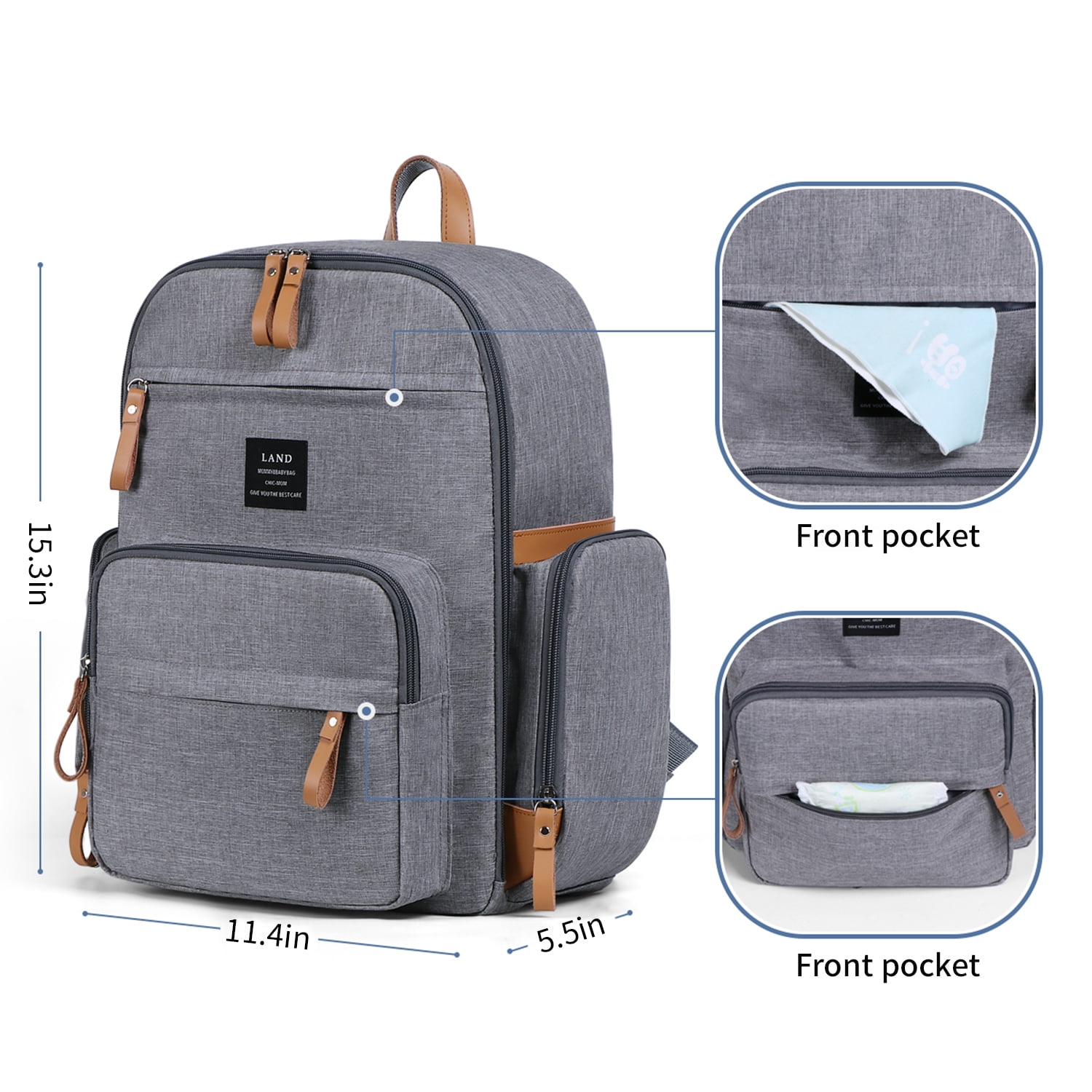 LAND Extra Large Boy Girl Baby Diaper Bag Backpack Waterproof