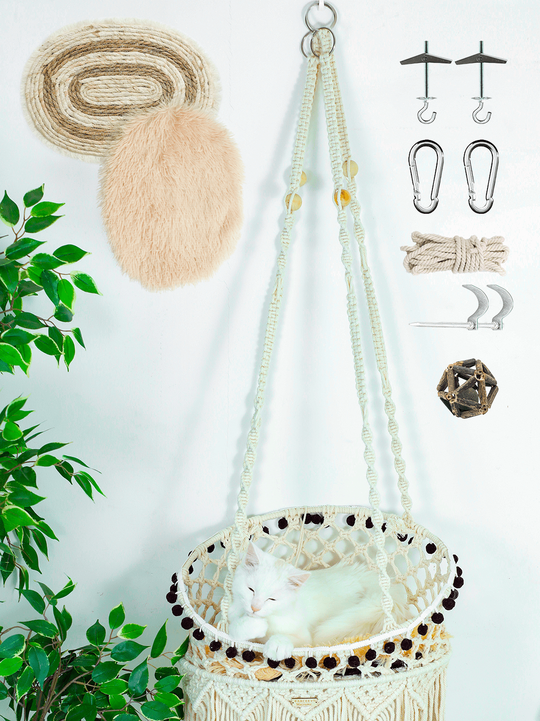 Cat Macrame Hammock for Larger Cats,Hanging Cat Hammock Chair Boho Cat