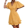 thumbnail image 4 of Lucakuins Mini vestido de mujer de manga corta con cuello en V y estampado de lunares, vestido de verano para uso diario informal Lucakuins  moda, 4 of 7