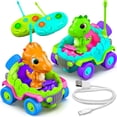 thumbnail image 1 of MindSprout Dino Chasers Juego de 2 coches de control remoto recargables para niños pequeños, juguetes para niños de 2 3 4 5 años, regalo de cumpleaños para niños y niñas, juguete de dinosaurio 2-4, lu, 1 of 5