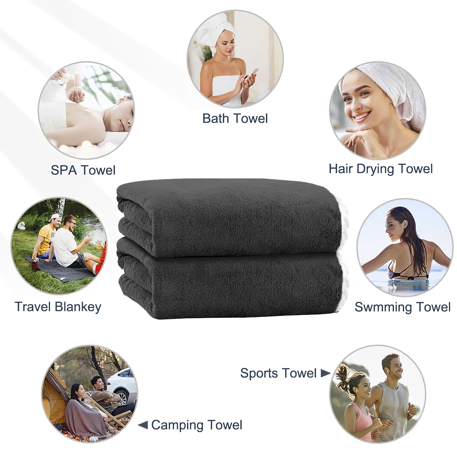 Black Bath Towels Set of 4, Large & Ultra Soft Bath Towels 35x70in, Highly Absorbent and Quick Dry Hotel Towels for Bathroom Gym Swim, Durable Microfiber Shower Sheets for Adult,Pet