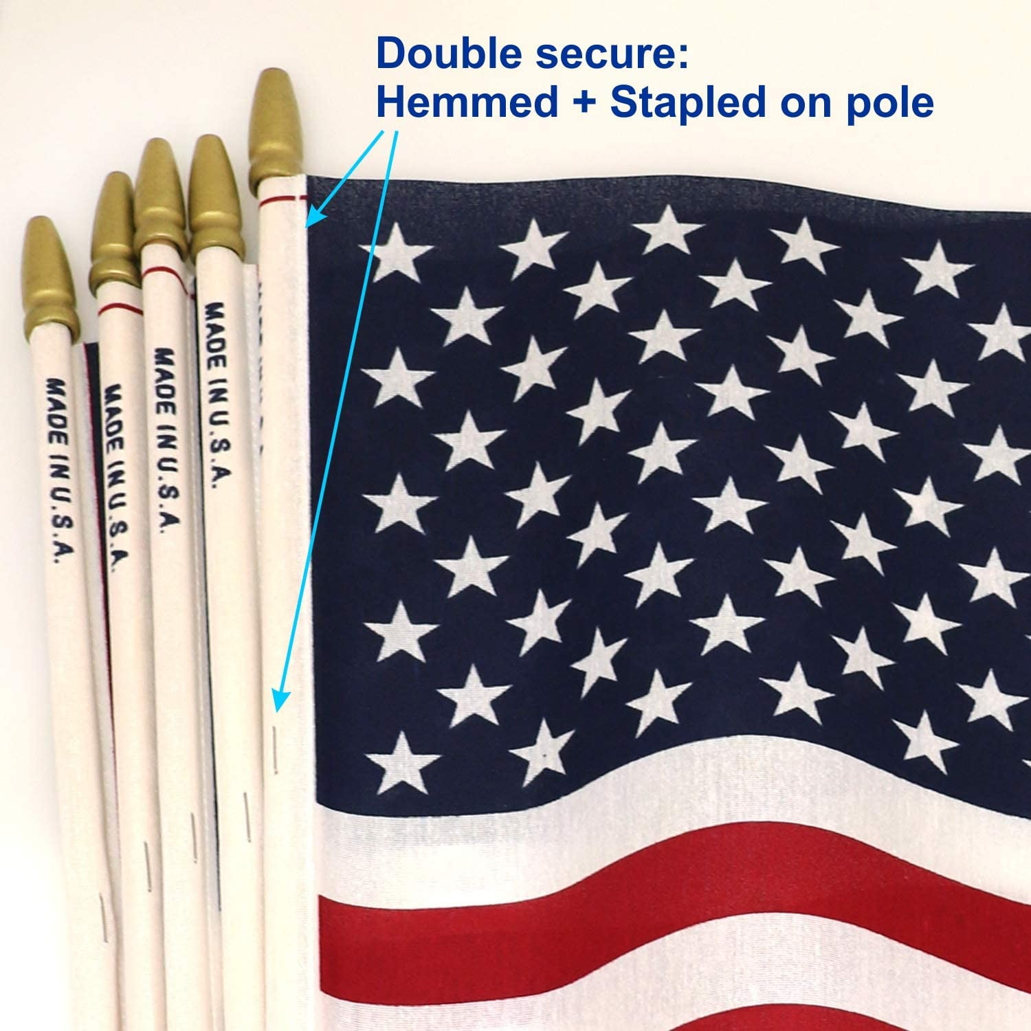 GiftExpress 12-Pack 12x18 Inch American Flag Proudly Made in U.S.A. Handheld US Stick Flags with Spear Gold Tip, Pole Hem Stitched Made in U.S.A American Stick Flags