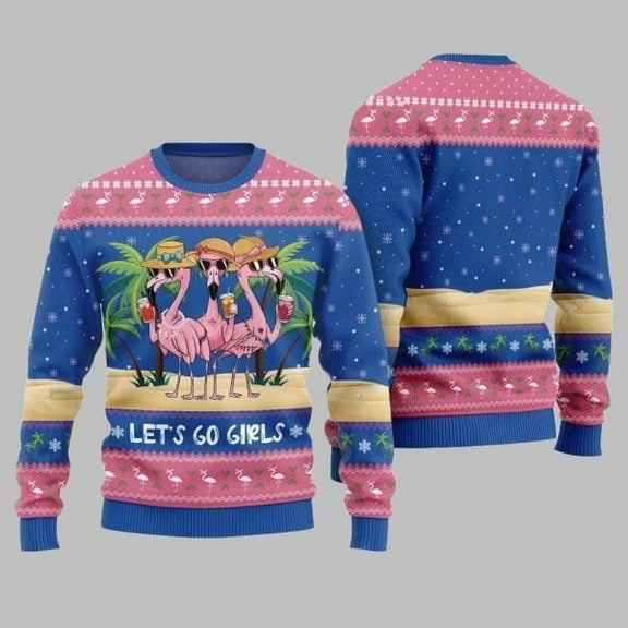 2025 Christmas Flamingo Let’s Go Girls Ugly Christmas Sweater